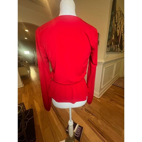 MICHAEL KORS RED FAUX WRAP CINCH WAIST LONG SLEEVE BLOUSE WOMENS XTRA SMALL - Picture 7 of 8